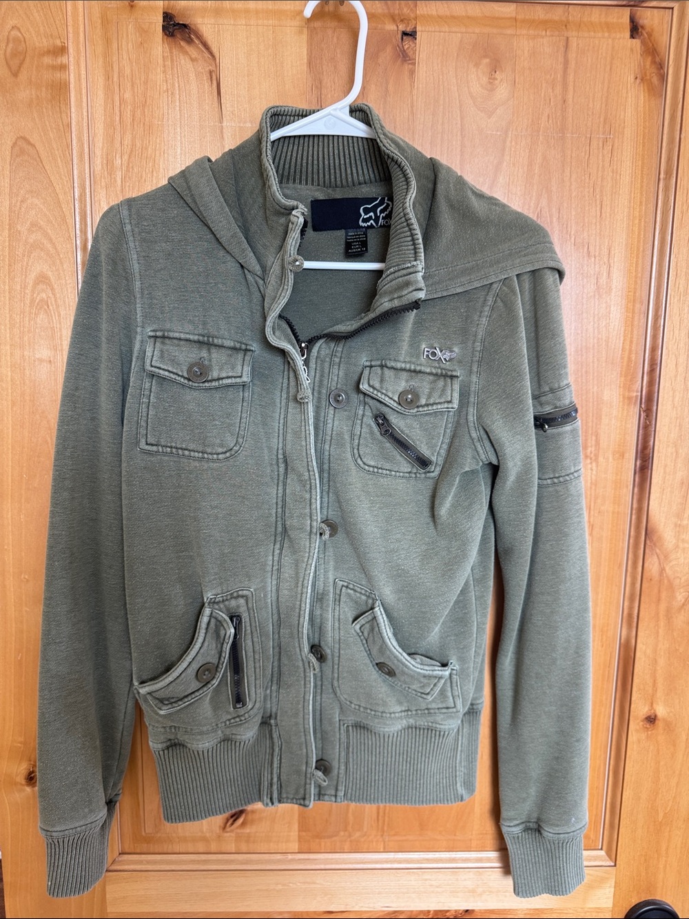 Fox Olive Military-Style Field Jacket with Zip & Button Front